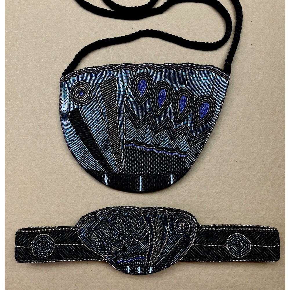 Vintage Glass Beaded Purse & Belt Micheline Burke PERFECT Satin Lined 1980s
